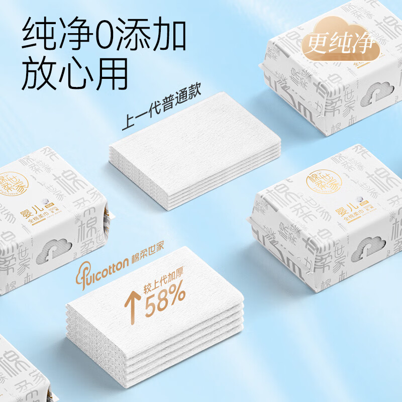 棉柔世家(FulCotton) 一次性洗脸巾珍珠纹宝宝柔巾加厚母婴差旅专用干湿两用棉柔巾 国风经典100%纯棉平纹80抽6包