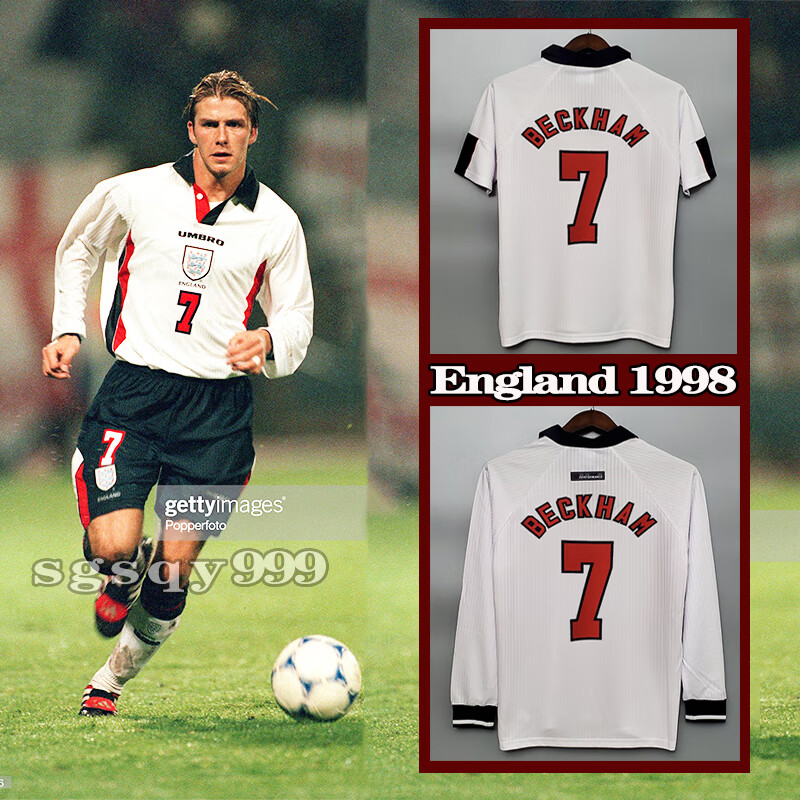 98世界杯英格兰复古球衣1998年7号小贝克汉姆长袖短袖套装足球服 短袖