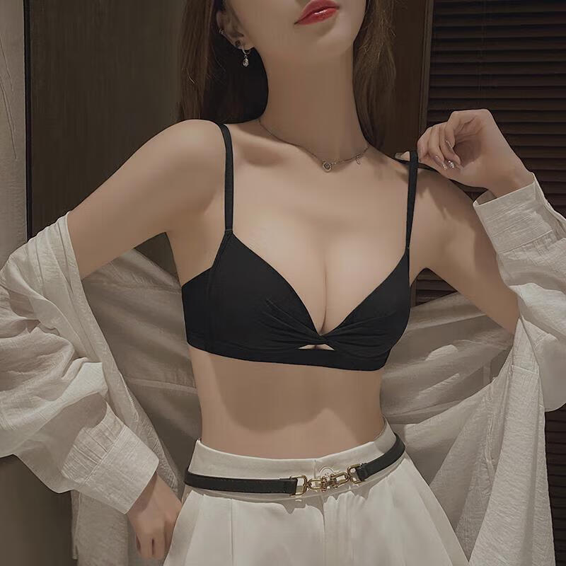 SANDROHOSTESS平胸内衣夏季薄款女小胸聚拢显大收副乳防下垂套装凉感无痕文胸罩 黑色 32/70A (上托防下垂)