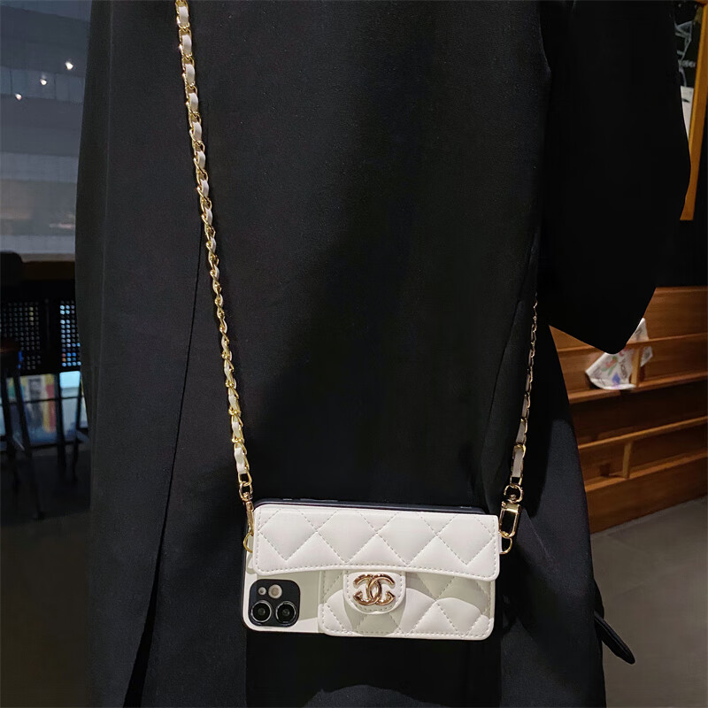 情侣兔华为nova15手机壳14活力版11/10斜挎背带13pro插卡7por零钱包6se轻奢5ipro小香风包9pro可装卡  白皮链条斜挎 其他型号请备注