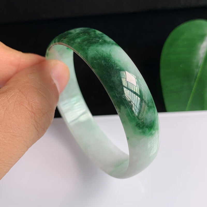 瑾晨52圈口缅甸翡翠货飘花特色清秀公主中福手镯送证书18.17