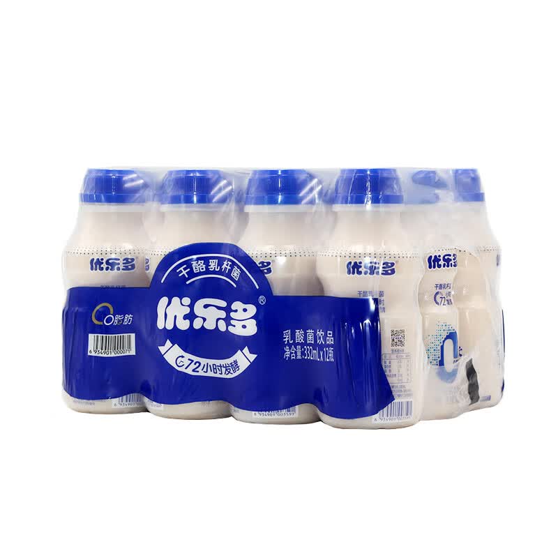 优乐多乳酸菌332ml*12小瓶整提装0脂发酵原味益生菌酸奶早餐饮品 332