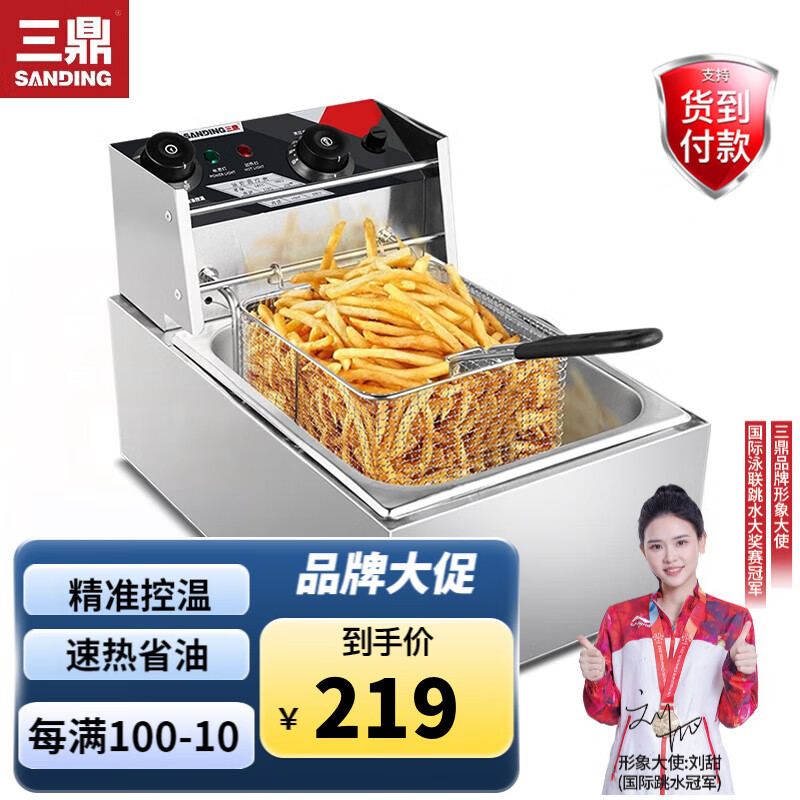 三鼎 电炸炉商用电炸锅油炸锅油炸机油炸炉鸡翅薯条小吃设备定时 单缸单筛 电炸炉(10.8L)