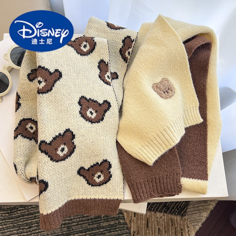 迪士尼(Disney)秋冬季针织卡通小熊条纹儿童围巾男女宝宝百搭款可爱婴儿围脖保暖 【品质】小围巾【9*120cm】 140*19cm【3岁---15岁】