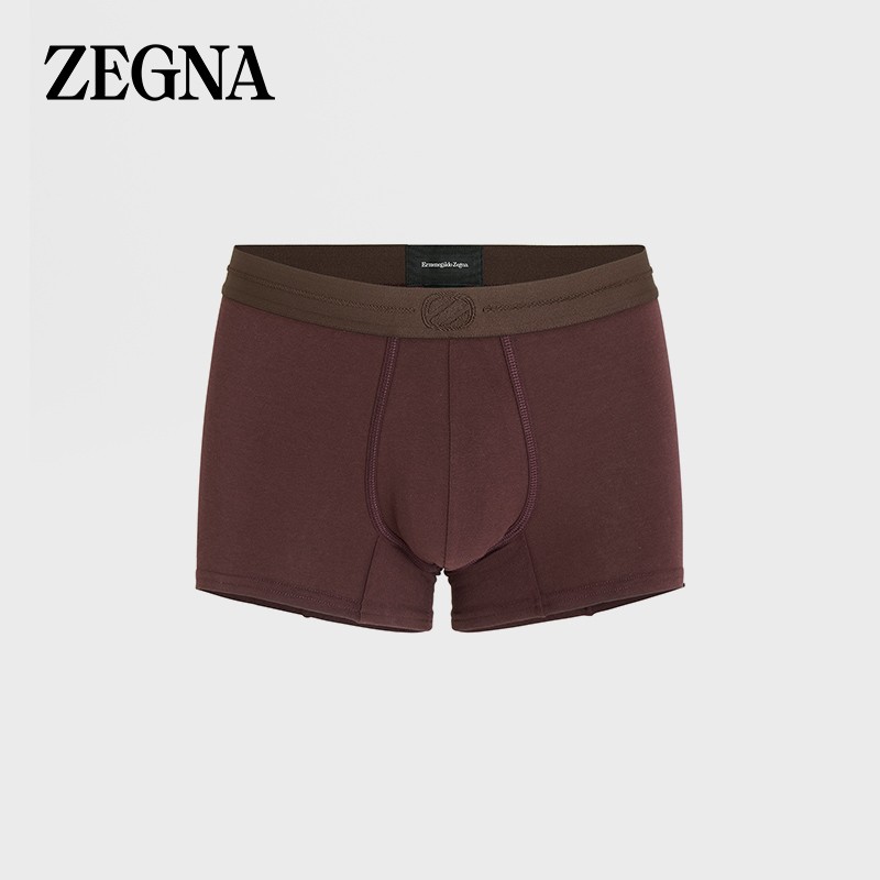 杰尼亚（Zegna） 经典款 男士深红色弹力棉质混纺复古标识平角内裤短裤 N3LC6-129-602-S