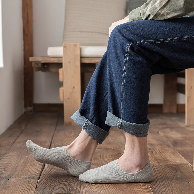 莫代尔男士船袜夏天薄款隐形短袜透气防臭防滑不掉跟棉袜7双装 男士隐形袜硅胶7色混搭