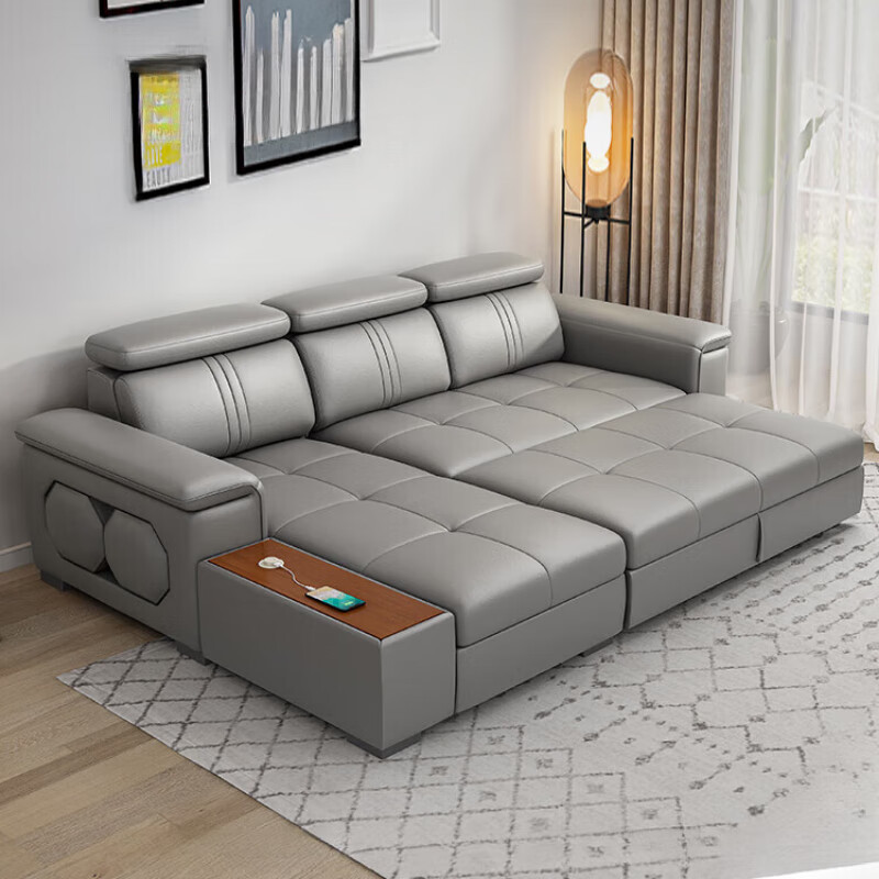 骏森2024新款皮艺沙发床多功能两用折叠简约现代客厅可储物伸缩小户型 直排1.61m海绵版