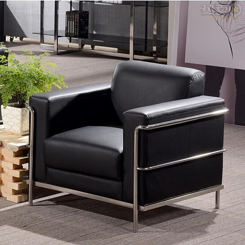 俏尚美商务不锈钢办公沙发简约现代前台服装店接待工作室休闲三人位