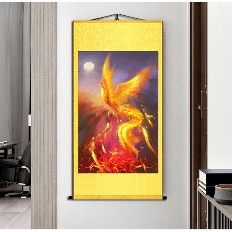 oein 百鸟朝凤挂画 火凤凰图玄关装饰挂画客厅上古神兽旺财百鸟朝凤
