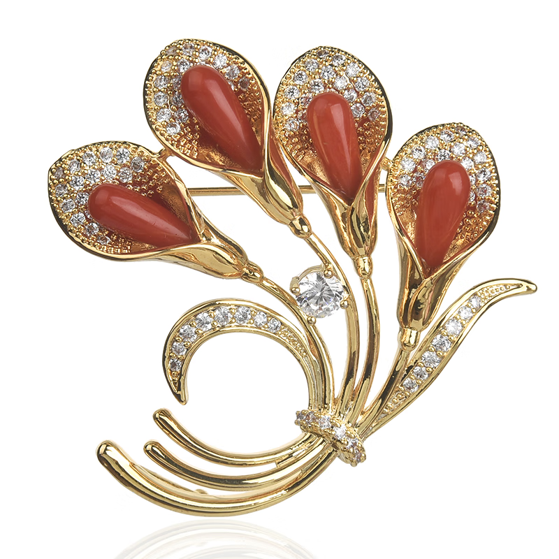 华珊丽美 珊瑚吊坠胸针两用款 佩戴优雅时尚 合金镶嵌沙丁色有机宝石