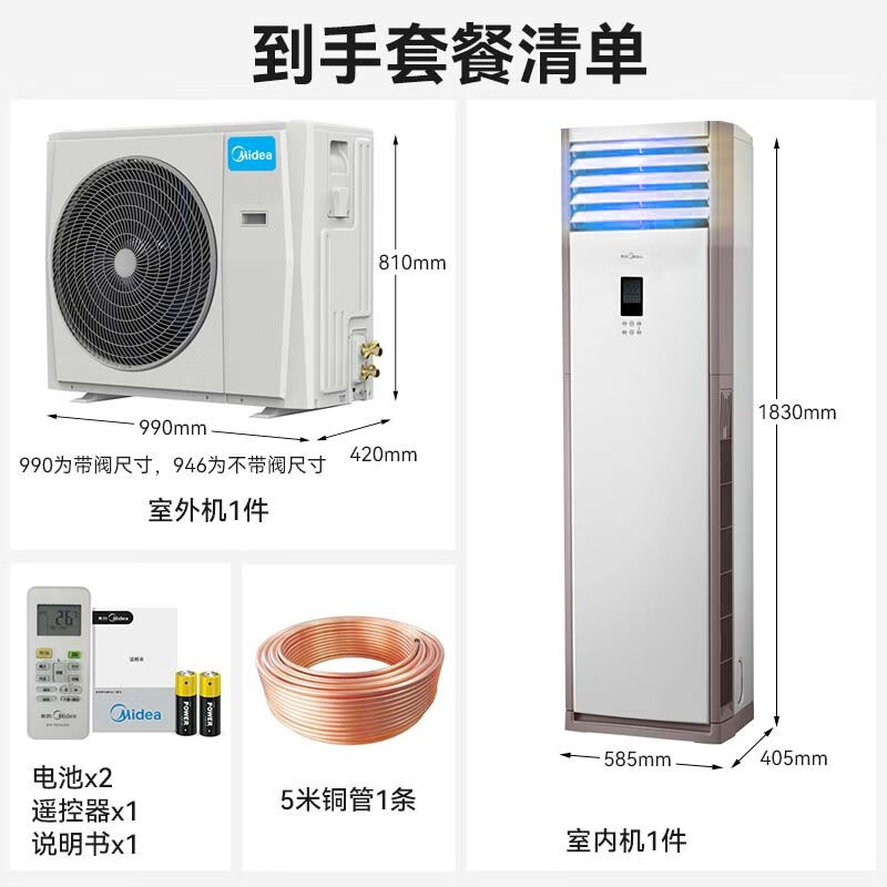 美的（Midea）5匹柜式空调商用柜机中央空调5匹冷暖新能效变频380V RFD-120LW/BSDN8Y-PA401(B3)A 包5米铜管