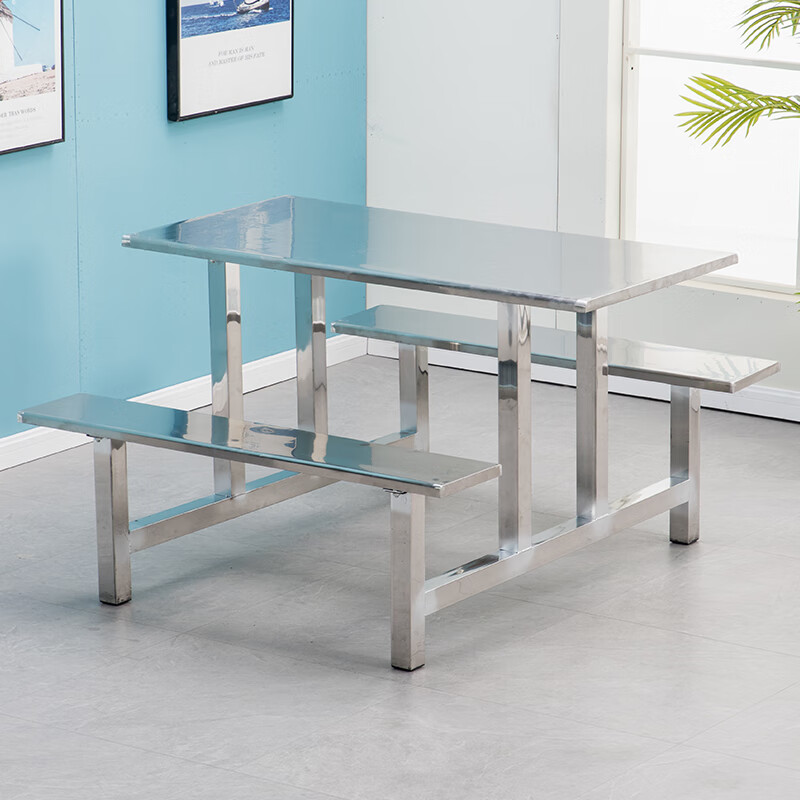 臻福兴学校公司食堂工厂饭堂专用不锈钢连体定制餐桌椅468人组合 4人