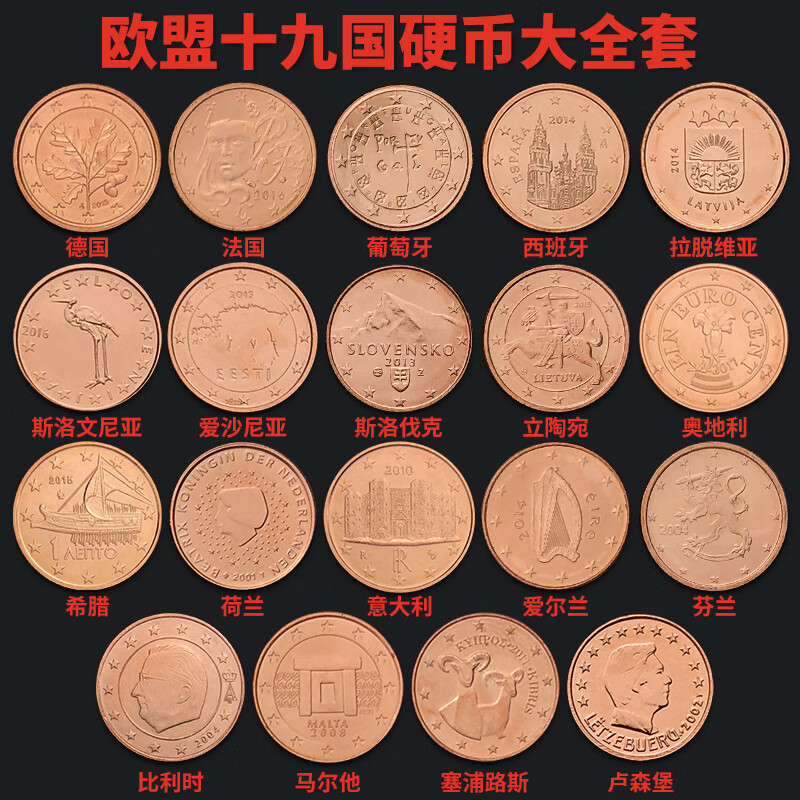 【欧洲】外国硬币 全新欧盟十九国欧分19枚大全套硬币 外国钱币