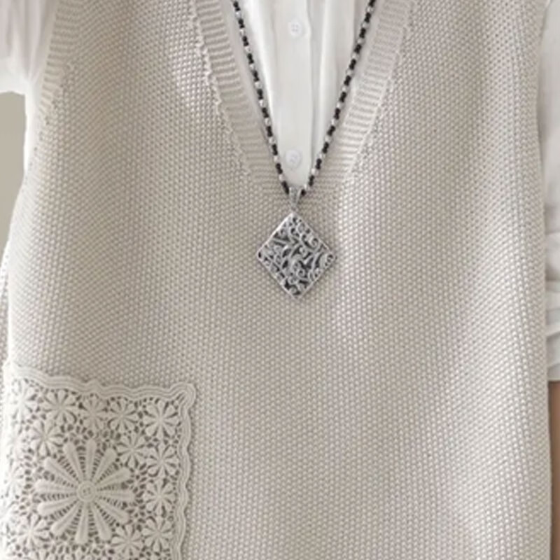 子牧棉麻秋装 女韩版背心外穿V领针织镂空马甲宽松纯色坎夹上衣2312 咖啡色 均码 （建议90-145斤）