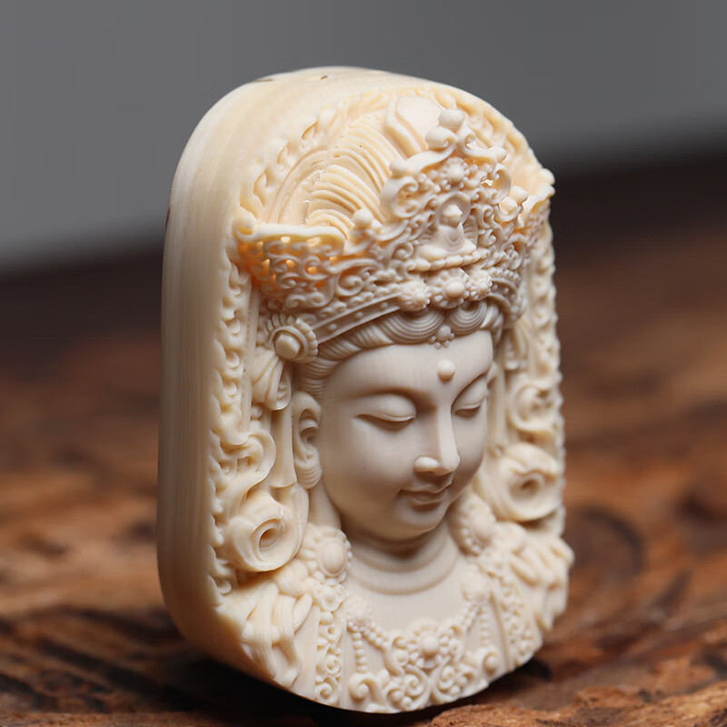 uhfq 猛犸象牙观音吊坠牌子男士挂件雕刻佛头生肖摆件原料制品保真