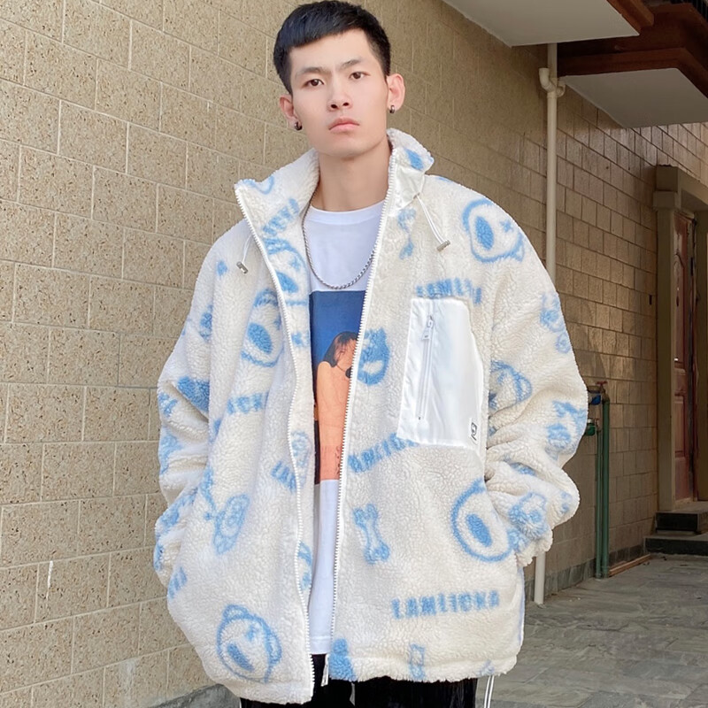 天龙致尊denon supreme棉服男女潮牌满印熊猫字母羊羔绒保暖印花宽松