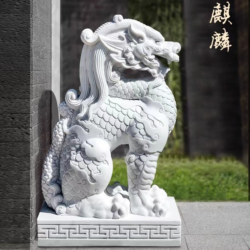 瀛乐 石雕犼户外雕塑门口摆件望天吼天然石材朝天吼麒麟 汉白玉100cm