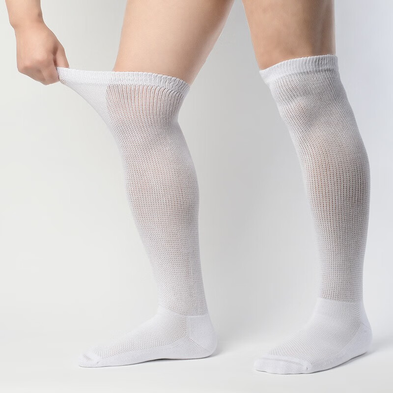 可代尔秋冬保暖宽松口袜加肥加大毛巾底糖尿病足防护袜过膝不勒男棉袜子 黑色 1双