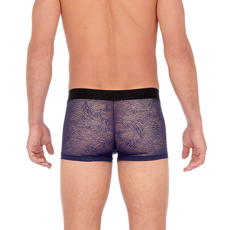 HOM法国男士蕾丝性感低腰无痕透明蕾丝平角裤透气奢华男生四角裤正品 黑色 XL