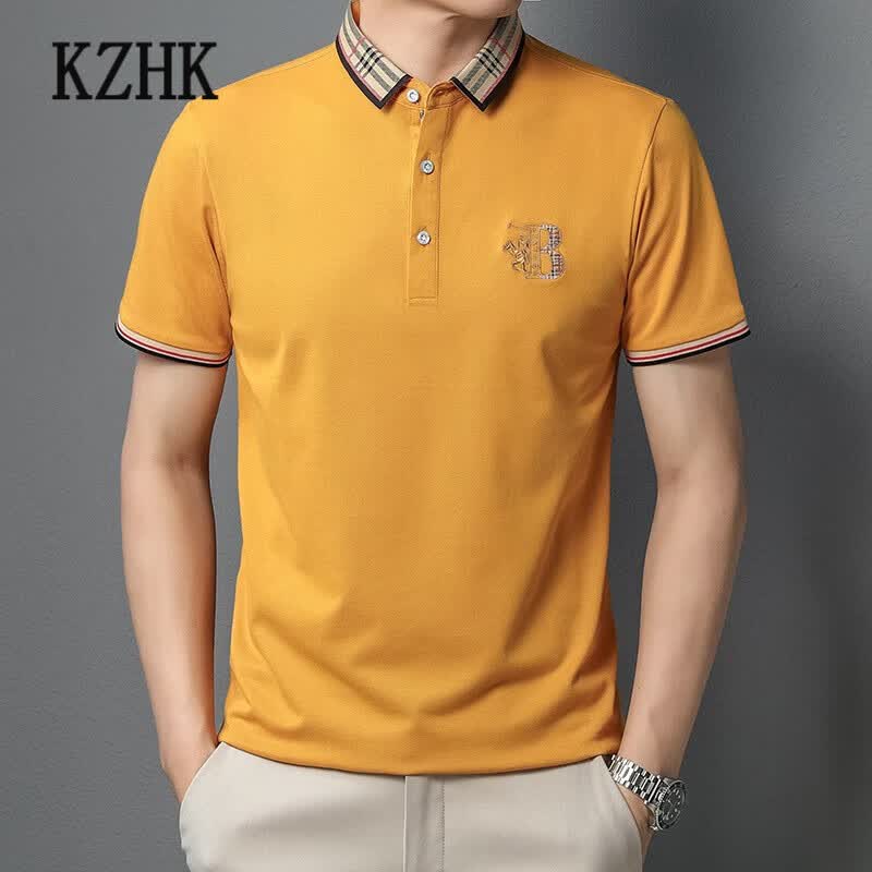 kzhk轻奢潮牌 休闲男款短袖男士带领纯色半袖商务polo衫男装夏季新款
