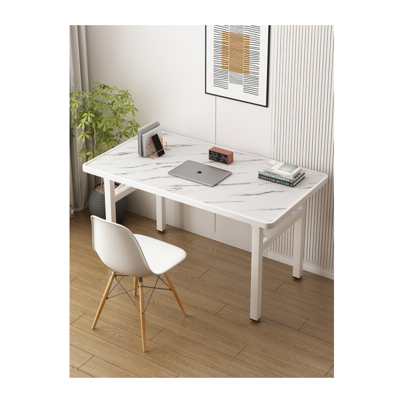 山户家具可折叠电脑桌简易桌家用卧室书桌简约现代学生写字桌租房小桌子 白色仿理石 升级包边款 120x60x74cm