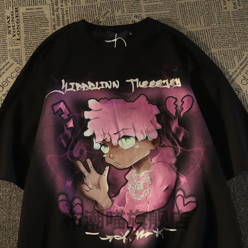 花淯打怪juvenile短袖欧美高街甜酷卡通印花t恤女男hiphop美式复古