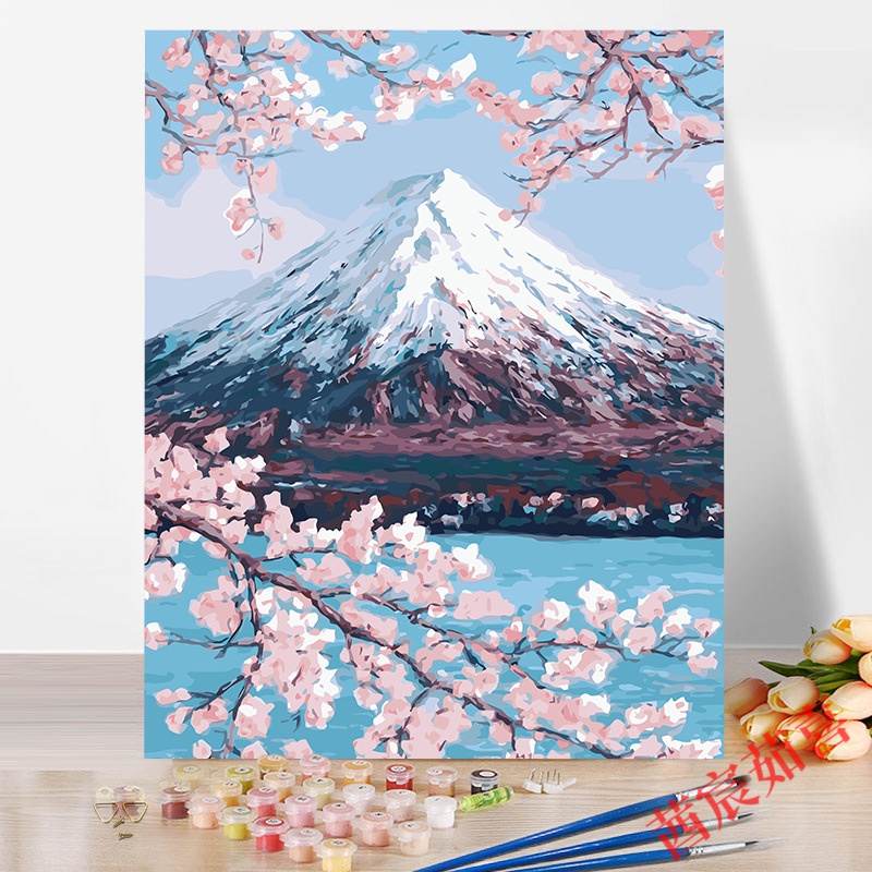 油画填充石英砂肌理画手工郁金香手绘填色丙烯画 富士山(数字油画) 40