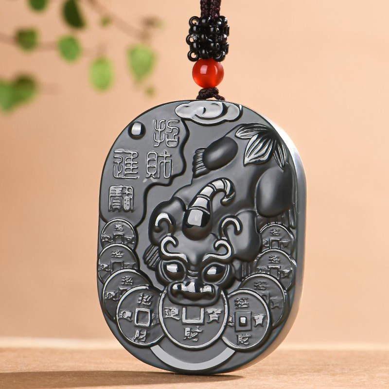 佳媛玉业  和田玉墨玉貔貅玉吊坠 男女士款玉坠玉牌