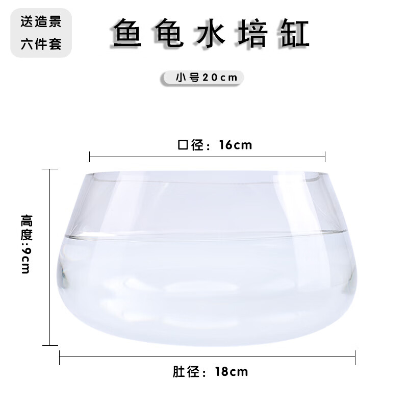 妙普乐缘金鱼缸玻璃圆形办公桌客厅水培家用小鱼透明小型迷你造景乌 小龟缸(+七彩石+鱼食)