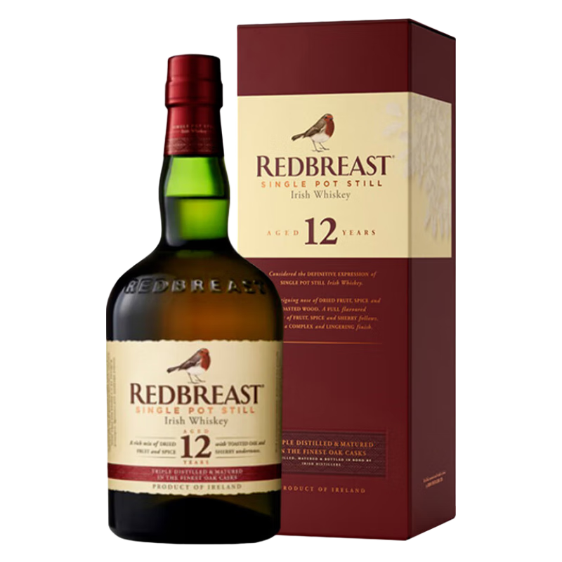 REDBREAST 知更鸟 12年 爱尔兰 单一壶式 谷物型 威士忌 700mL 礼盒装 洋酒