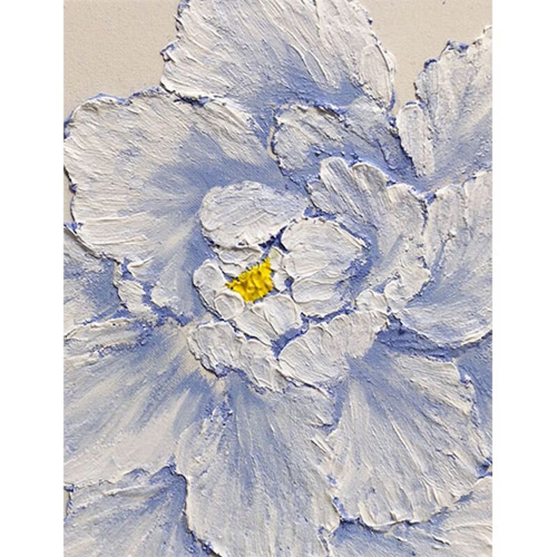 艺幻浅蓝色花朵手绘油画现代简约花卉刀画装饰画客厅玄关立体肌理挂画