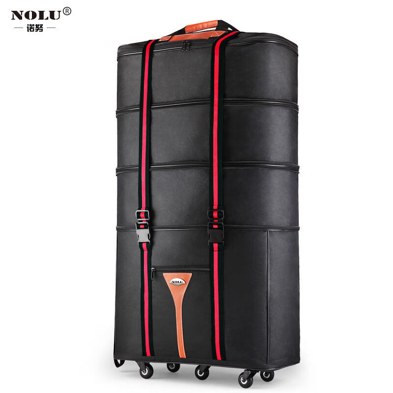 诺努（Nolu）大容量牛津布旅行袋出国留学搬家折叠行李箱 158航空托运包万向轮 神秘黑（豪华带里布款） 32英寸两层加高（可伸缩可折叠）