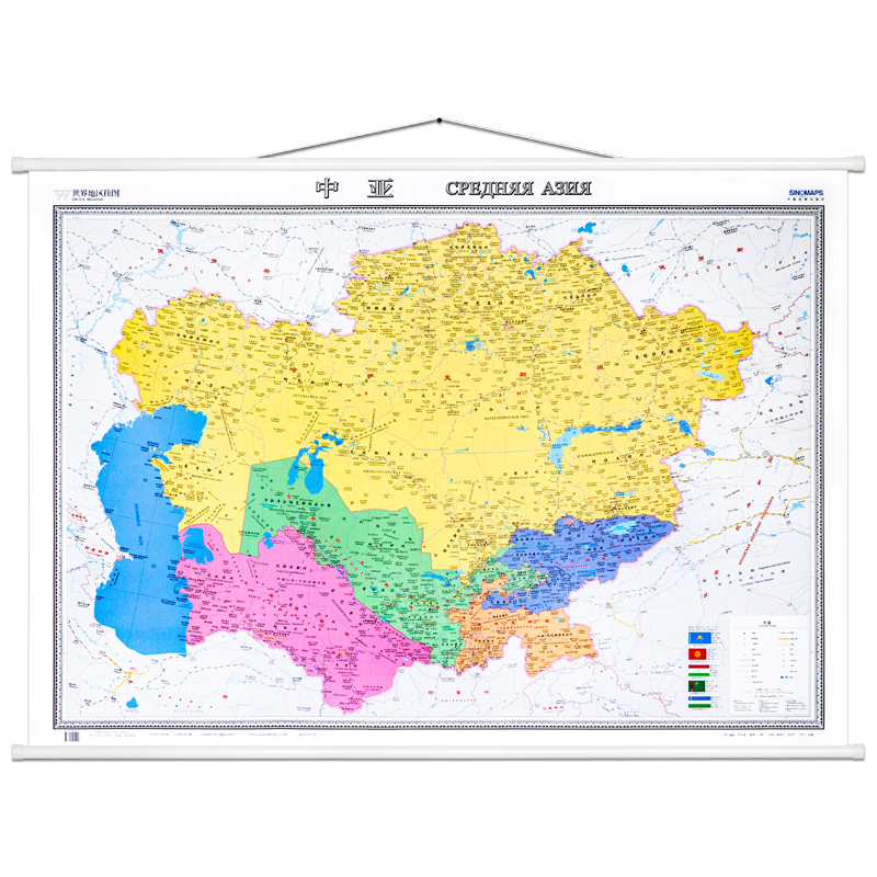 新版 中亚地图挂图 高清哑光覆膜 约1.5米*1.1米 办公家用客厅地图挂