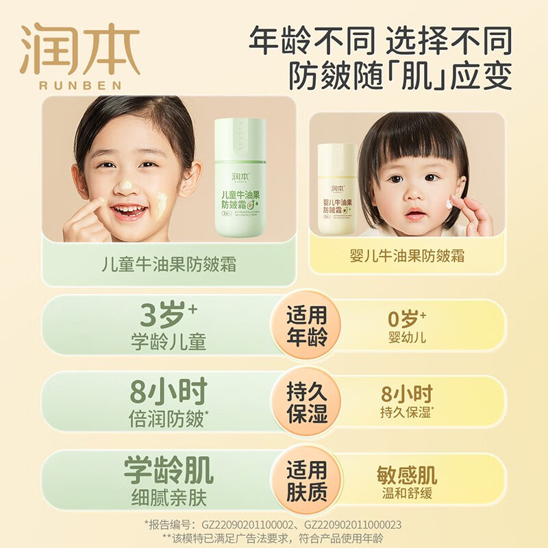 润本牛油果防皴儿童面霜宝宝霜婴儿滋润保湿补水擦脸霜防裂秋冬润肤乳 【3岁+秋冬保湿】 50g 2瓶 防皴霜