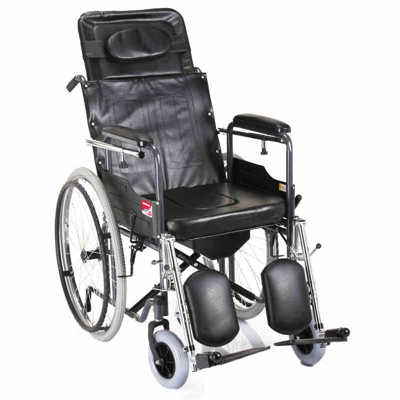 鱼跃牌(YUWELL)可折叠半躺全躺型老人残疾人带坐便器椅餐桌板手动轮椅车加厚H059B/H008B H008B（全躺型 实心胎）非质量问题不退换
