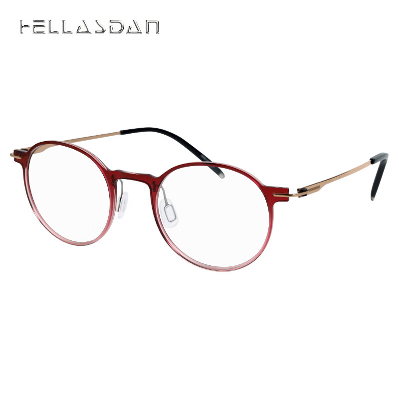 HELLASDAN华尔诗丹 日本进口 简约时尚系列光学镜架男女款全框眼镜架 H4007 001 酒红色+玫瑰金色
