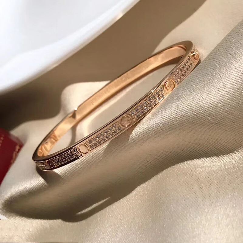 kulv18k金手镯2024新款蛇形女小众设计网红轻奢玫瑰金 卡窄版满天星