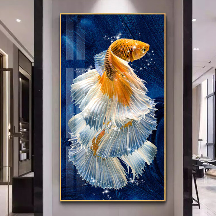 雅空锦鲤5d钻石画满钻新款客厅玄关竖版金色鲤鱼贴钻十字绣钻石绣 非
