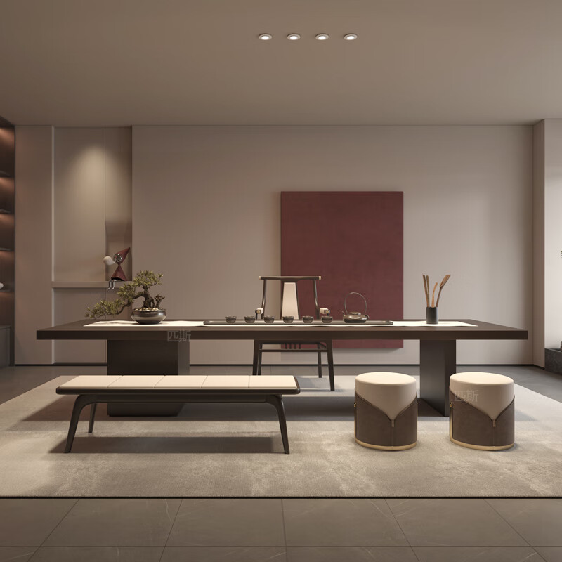 组合意式现代轻奢功夫泡茶台办公室设计师茶室 圆凳2个 主椅