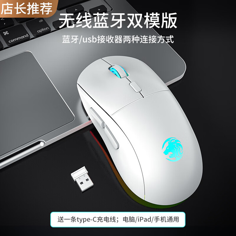 前行者G301无线蓝牙双模游戏鼠标可充电款静音办公电竞外设跨境 白色无线蓝牙双模【静音按键可充电】