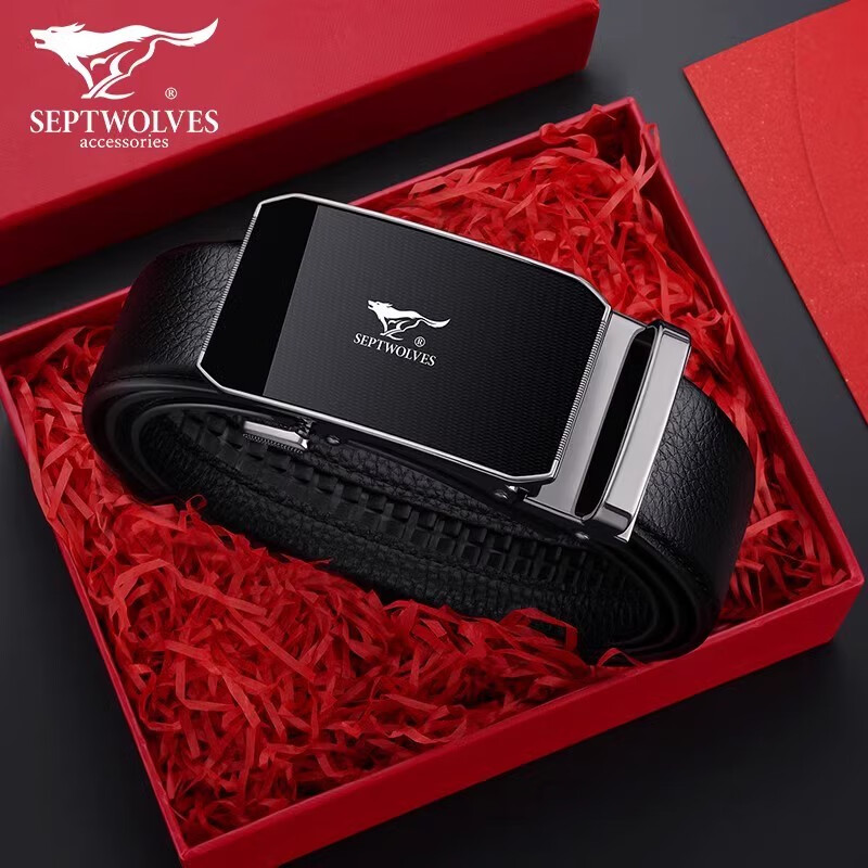 七匹狼(septwolves)皮带男士2024热款真皮自动扣牛皮裤腰带老公腰带