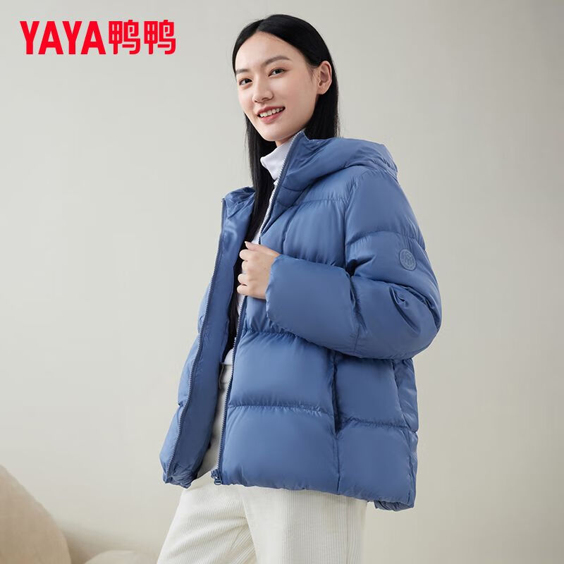 鸭鸭（YAYA）新款轻盈羽绒服冬季爆款短款面包宽松连帽时尚休闲保暖小个子外套 香草米色 S 105斤以内
