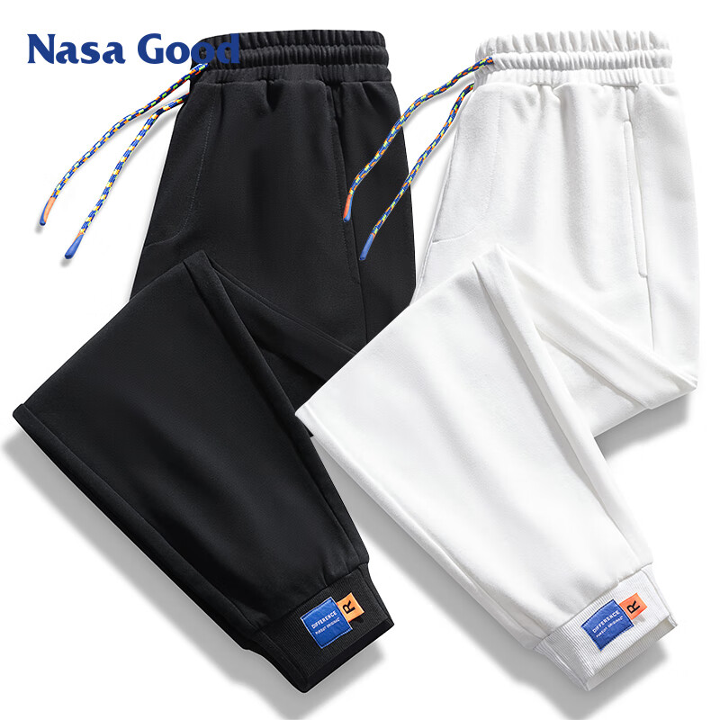 NASA GOOD卫裤男秋季潮牌港风哈伦束脚宽松运动青年休闲九分长裤子 黑2XL