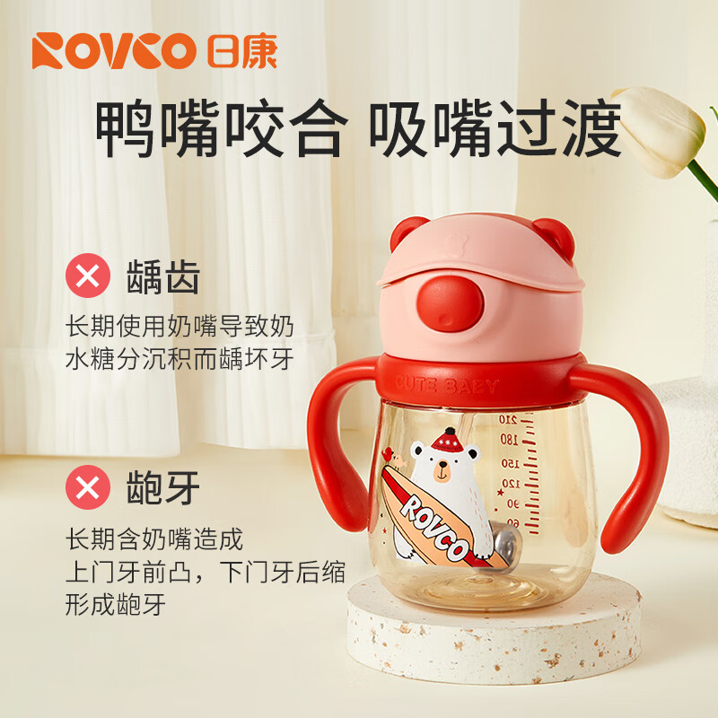 日康(rikang)学生水杯儿童水杯宝宝学饮杯PPSU鸭嘴杯喝水6个月直饮趣味吸管杯 宝石蓝【PPSU】 240ml