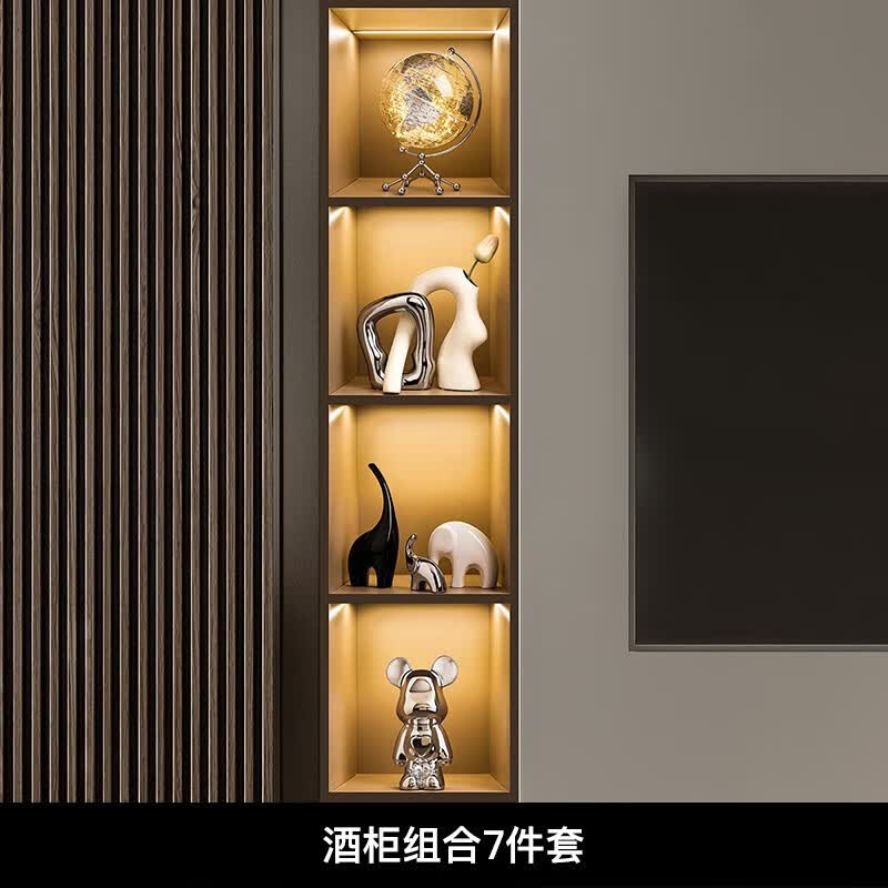 创意透明地球仪摆件家居饰品高档轻奢客厅酒柜书房办公室桌面夜灯 酒柜组合套装-7件套