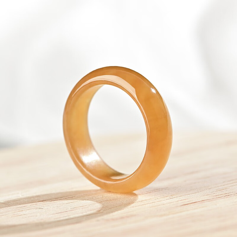 青鹊凰天然和田玉糖玉素圈玉戒指 男女款情侣对戒个性复古风玉石 内径