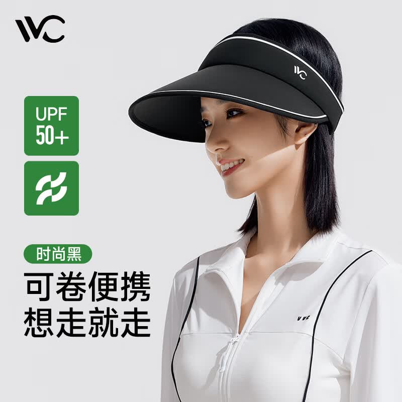 VVC遮阳帽女防紫外线空顶帽防晒帽户外可卷太阳帽子4S237 时尚黑