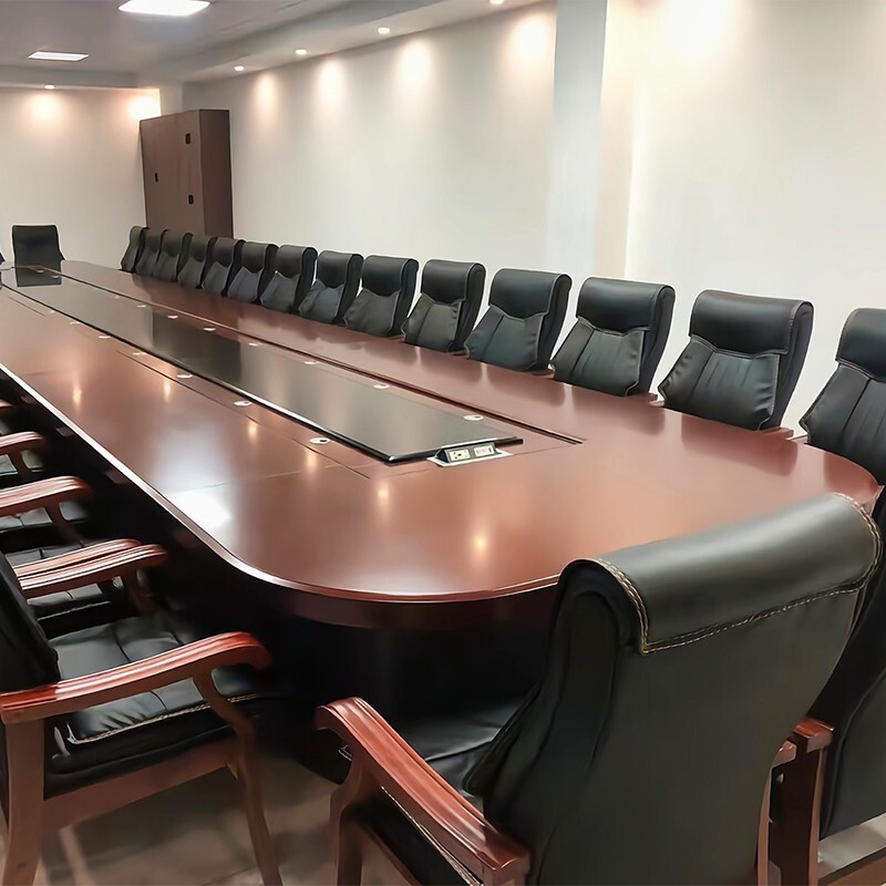 桌商务洽谈大型会议油漆贴实木皮公司员工开会椭圆条形板式简约现代20