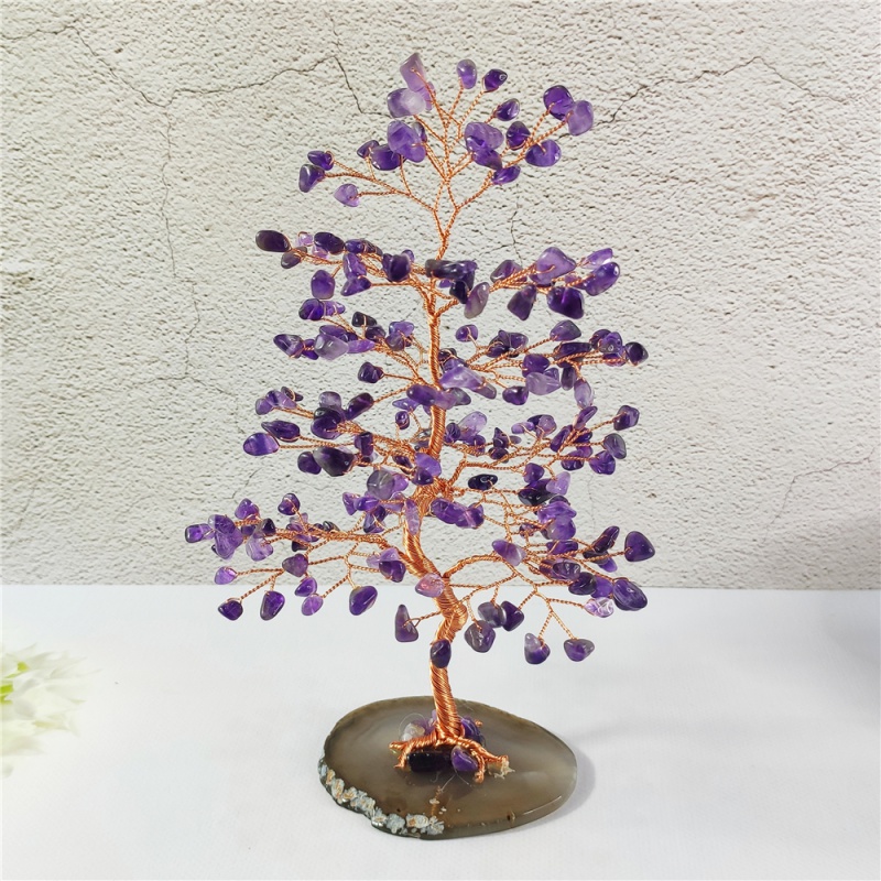 岚珊 碧玺粉紫色黄水晶桃花树生日礼品diy树办公桌面摆件玛瑙 紫水晶