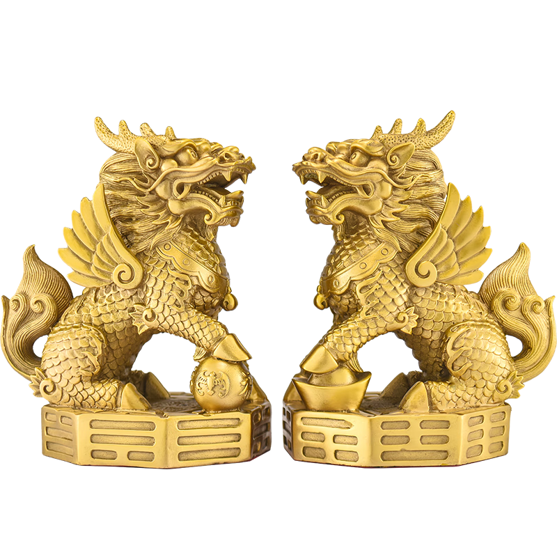 百纳源 麒麟摆件 铜财富麒麟摆件黄铜 火麒麟客厅装饰品乔迁礼物 7寸麒麟紫铜色(一对)高17.5cm